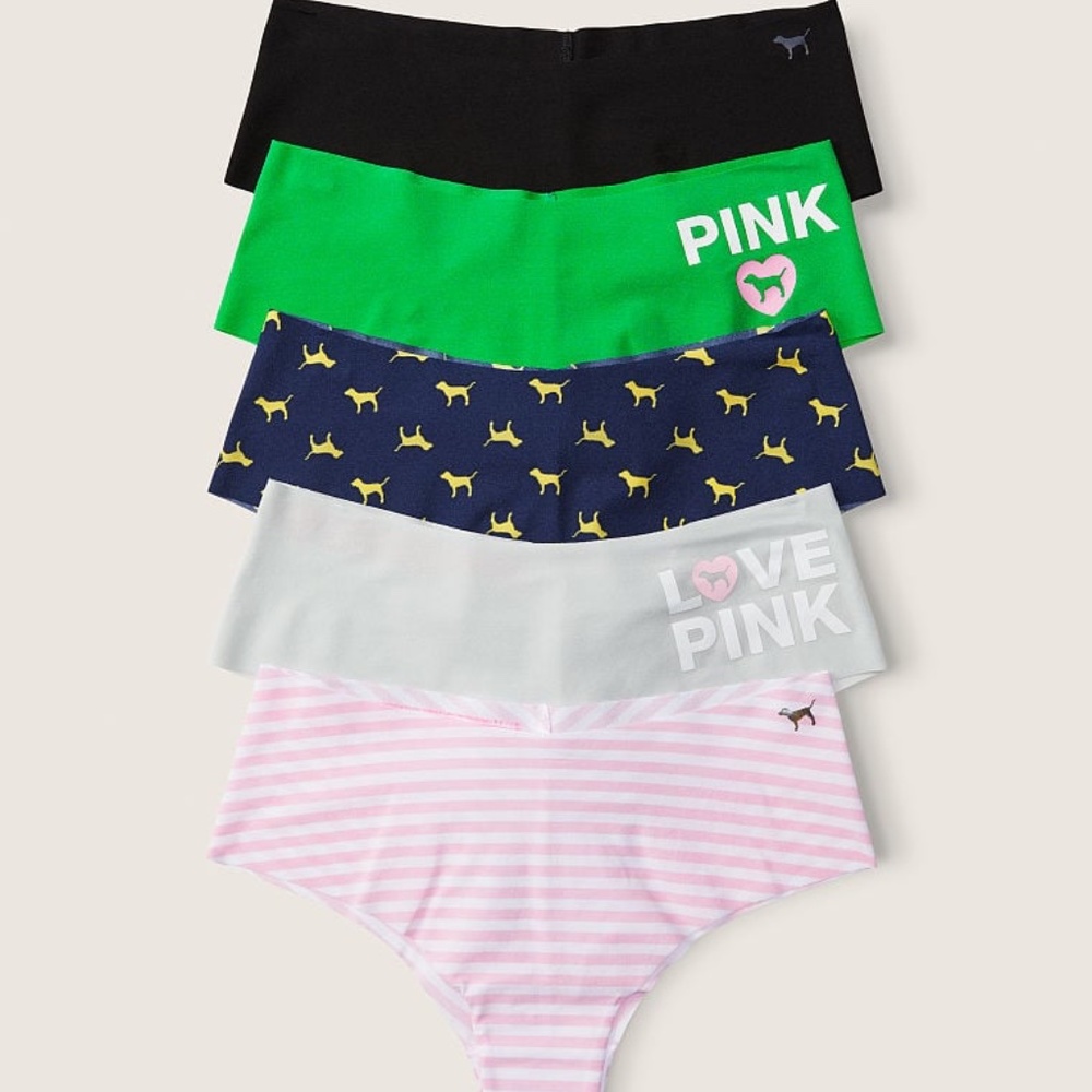 Victoria's Secret PINK No Show Cheekster Panty Pack of 5 Medium NEW